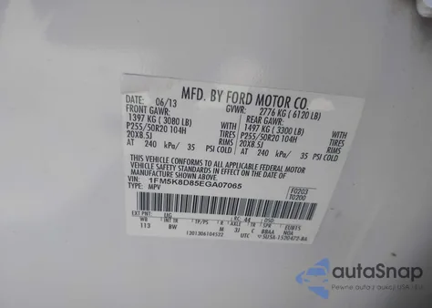 2014 Ford Explorer Xlt from USA, damaged, VIN 1FM5K8D85EGA07065